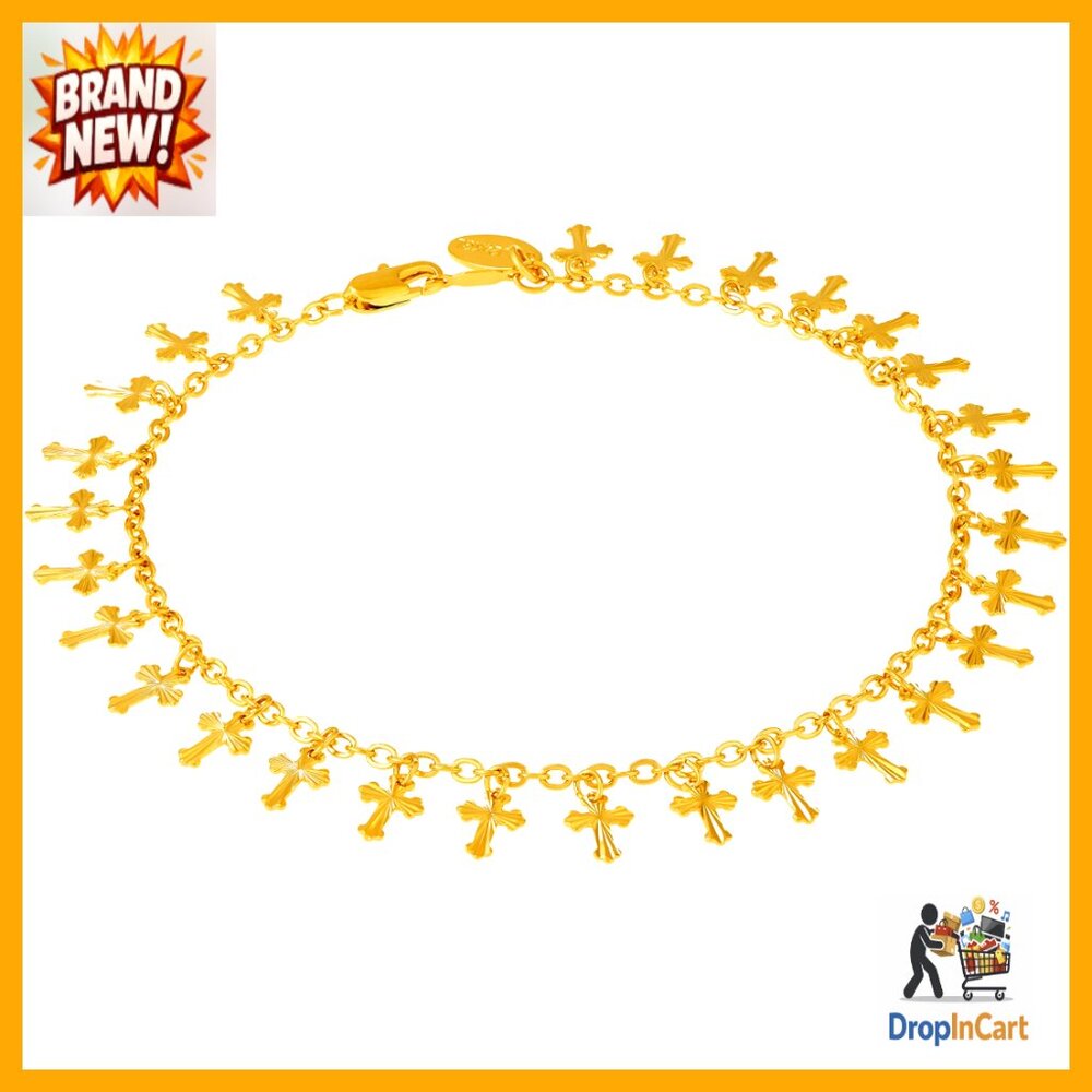 Gold Plated Anklet With Dangling Crosses Faith Inspired Elegant Jewelry